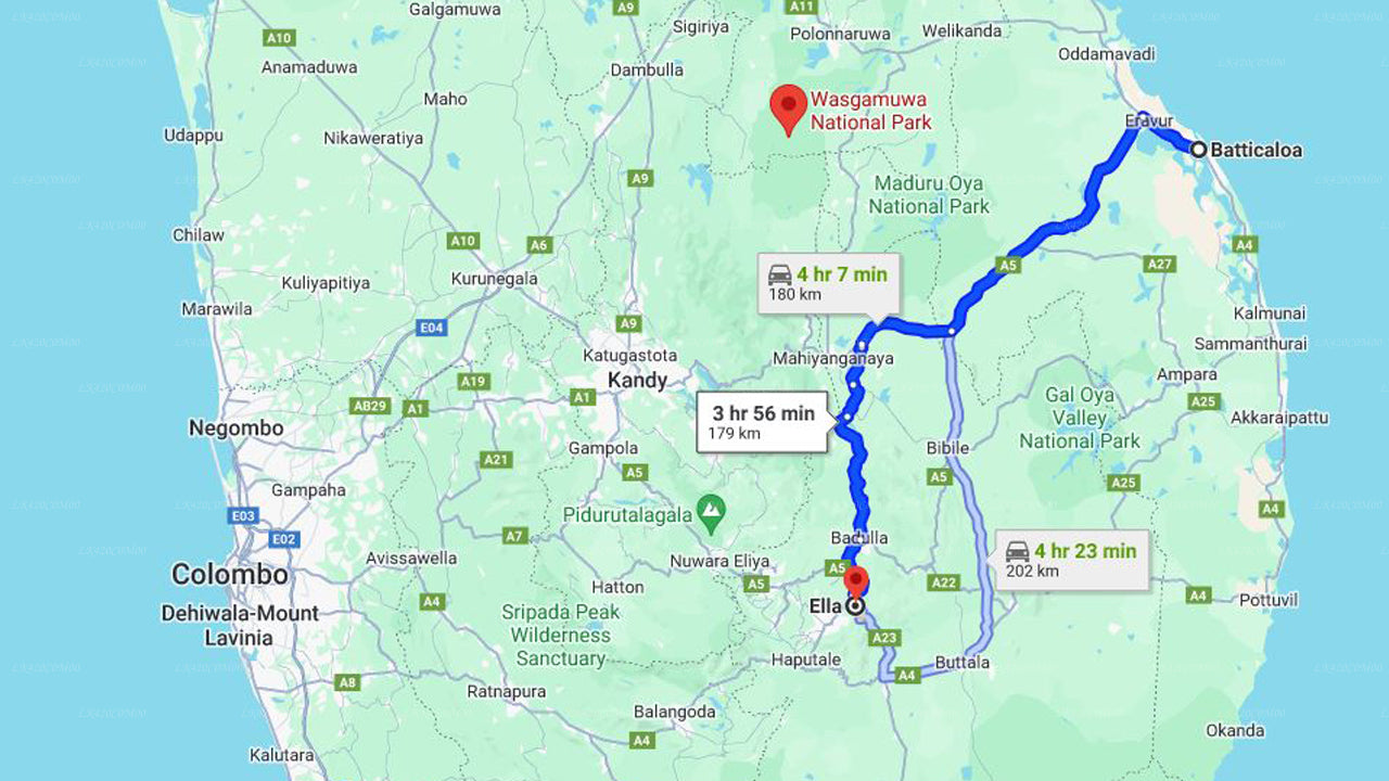 Batticaloa City to Ella City Private Transfer