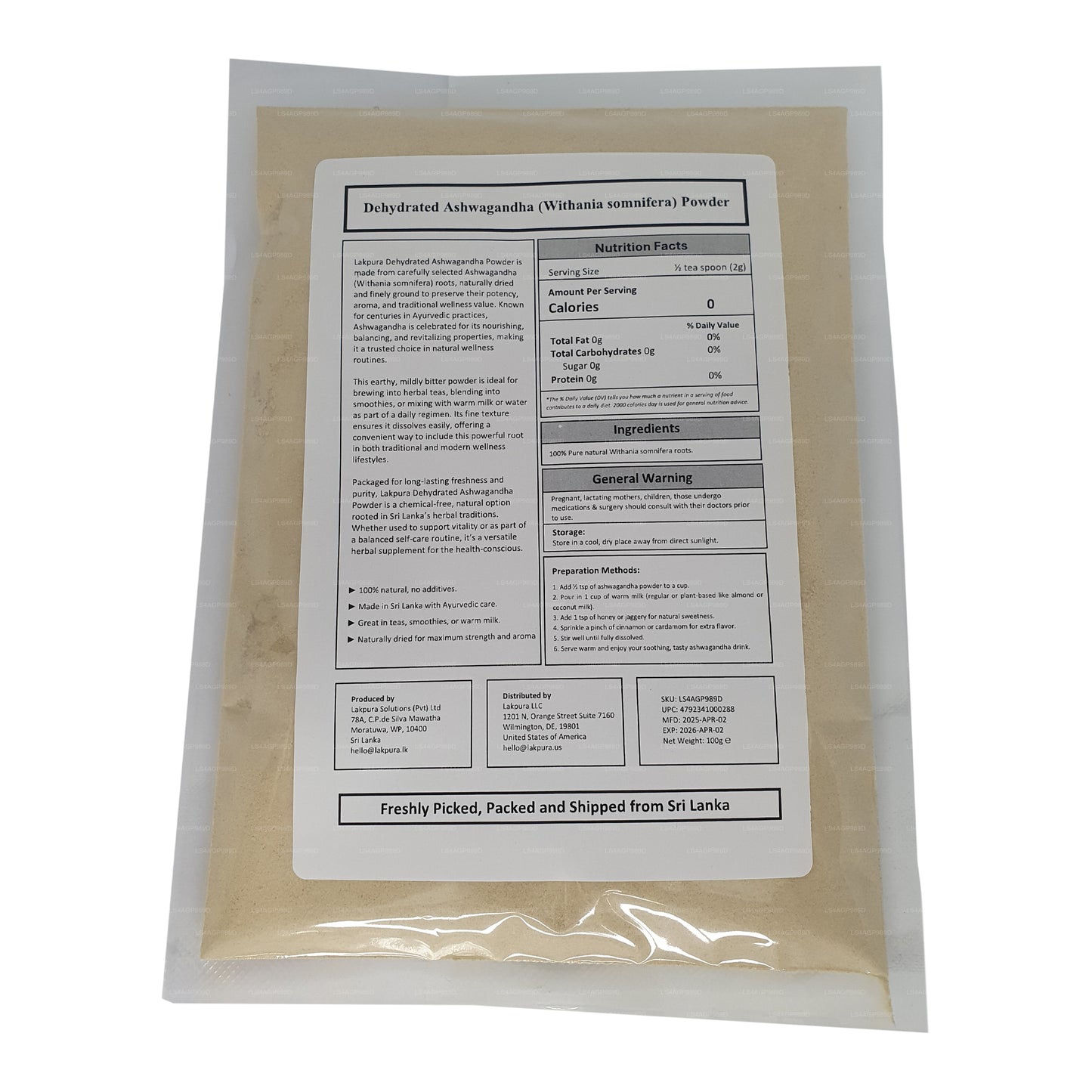 Lakpura Dehydrate Ashwagandha Powder (100g)