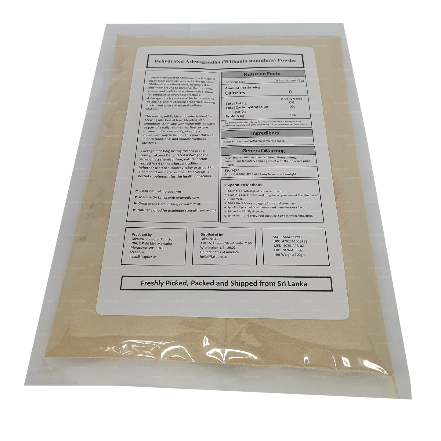 Lakpura Dehydrate Ashwagandha Powder (100g)