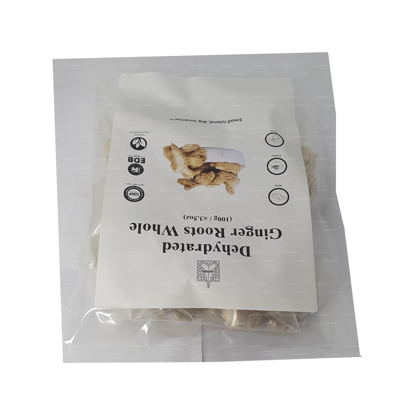 Обезвоженные корни имбиря Lakpura цельные (100 г)