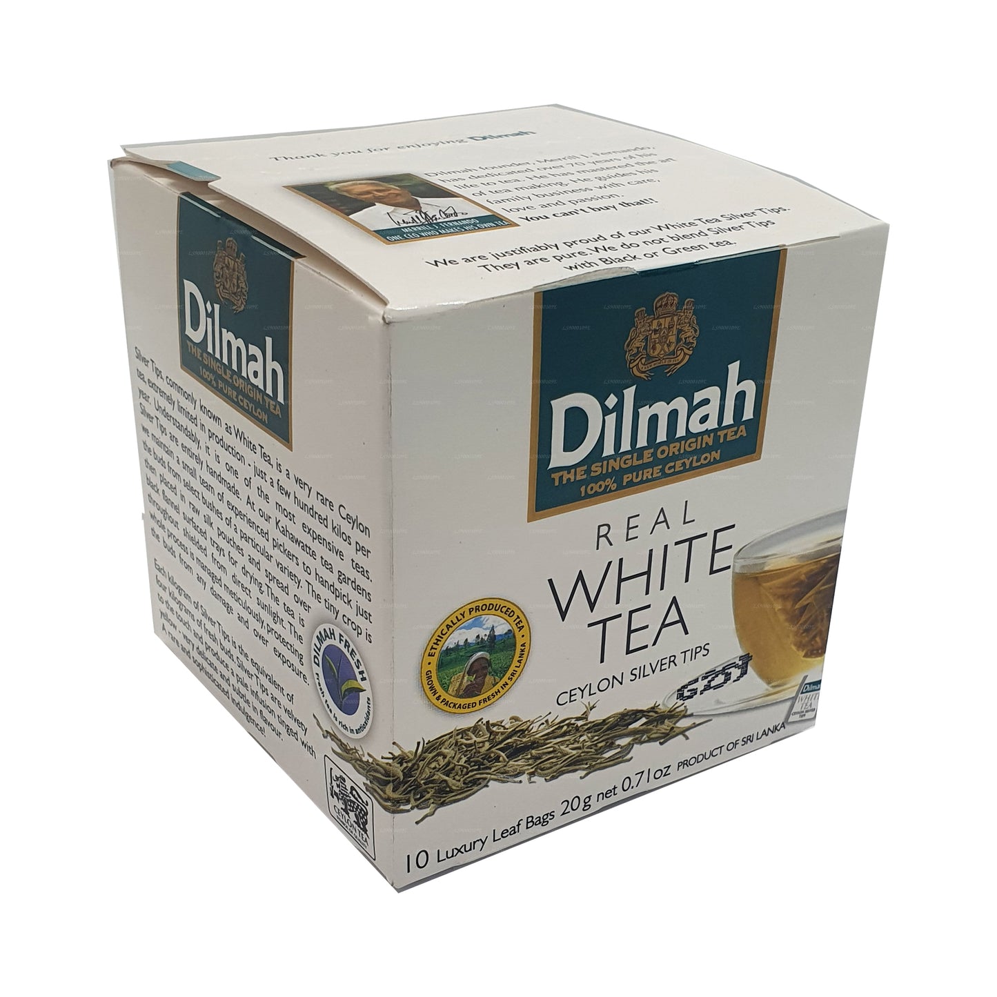 Dilmah Настоящий белый чай Цейлонские серебряные наконечники (20 г) 10 чайных пакетиков