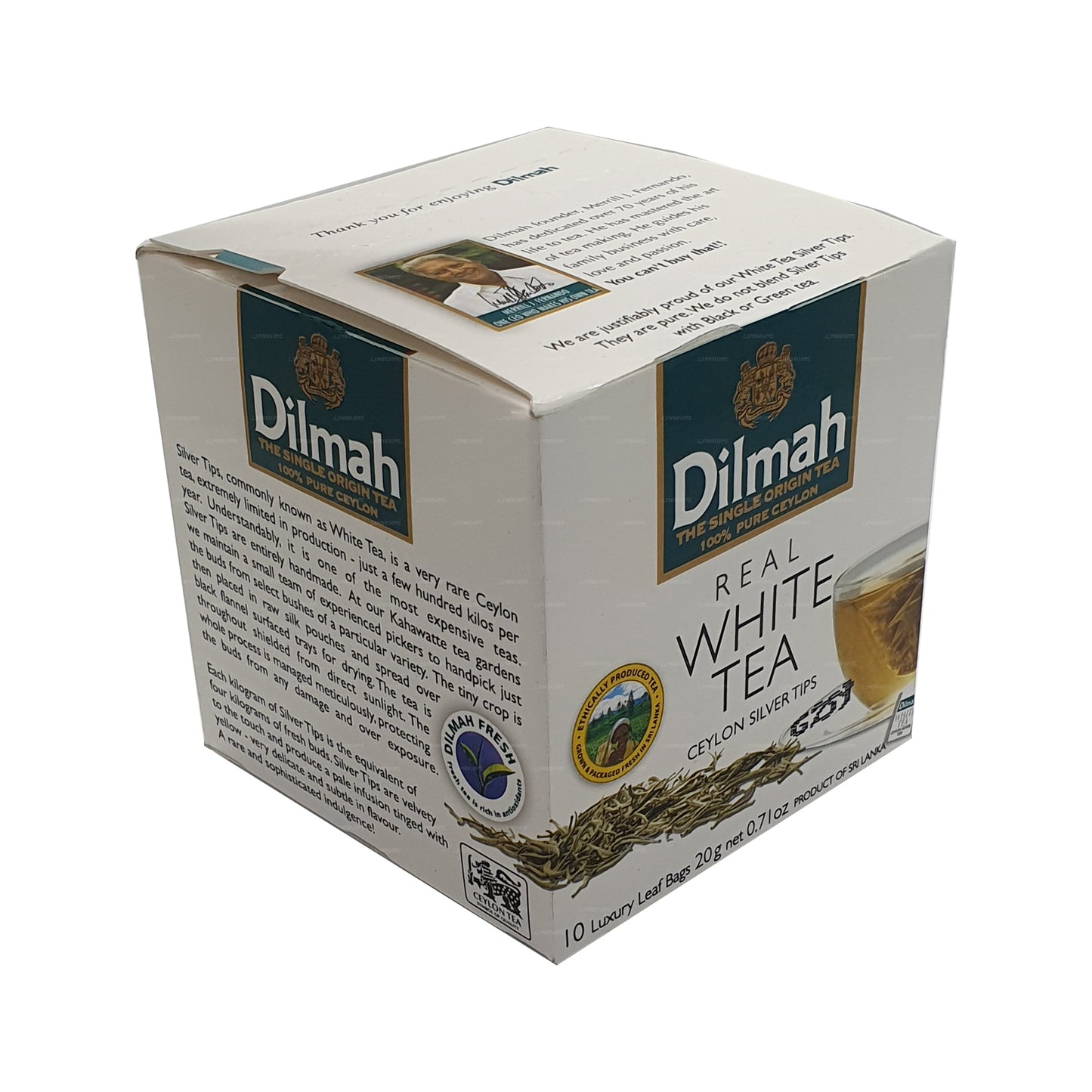 Dilmah Настоящий белый чай Цейлонские серебряные наконечники (20 г) 10 чайных пакетиков
