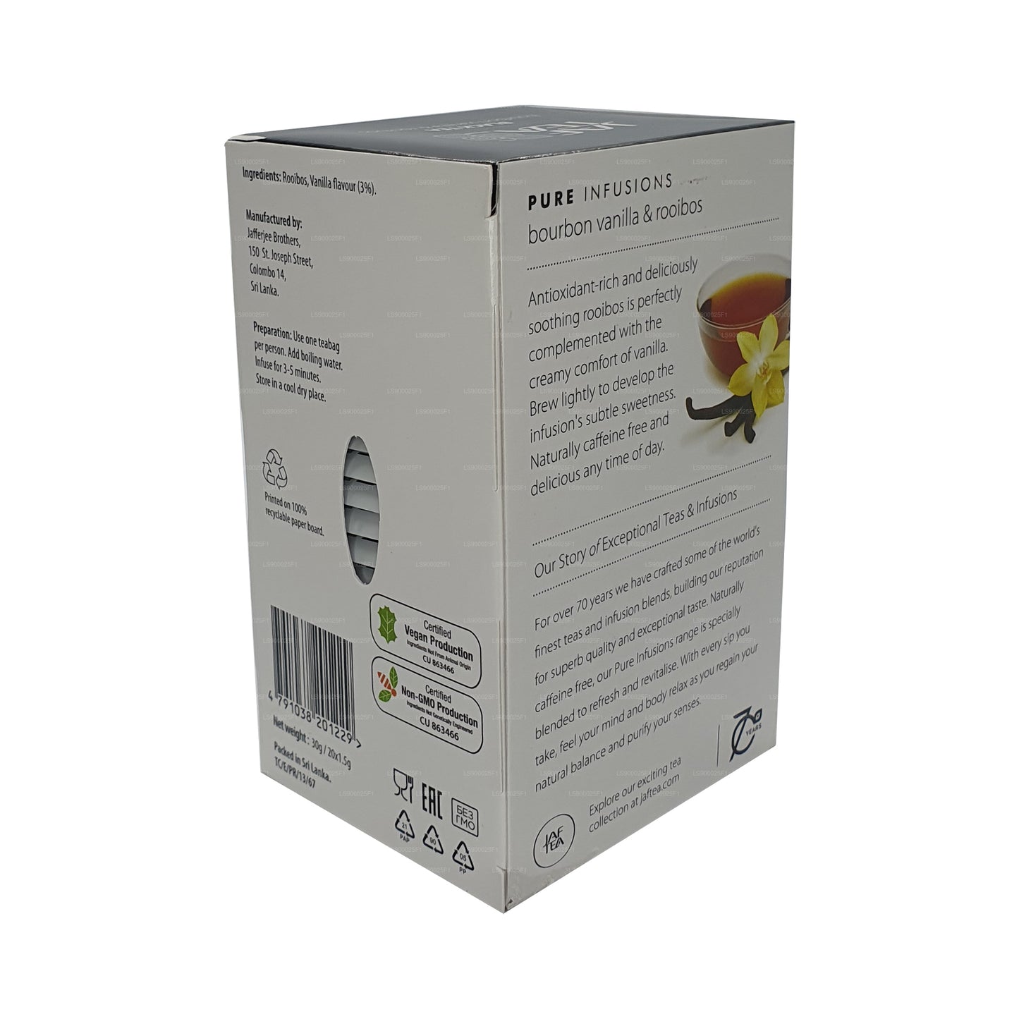 Коллекция Jaf Tea Pure Infusions Бурбон Ваниль Ройбуш (30 г) 20 чайных пакетиков