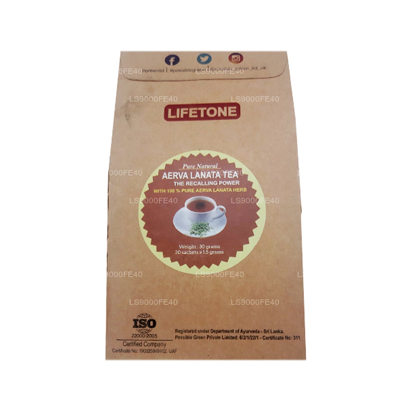 Lifetone (полпала, горный горняк) Aerva Lanata (30 г) 20 чайных пакетиков