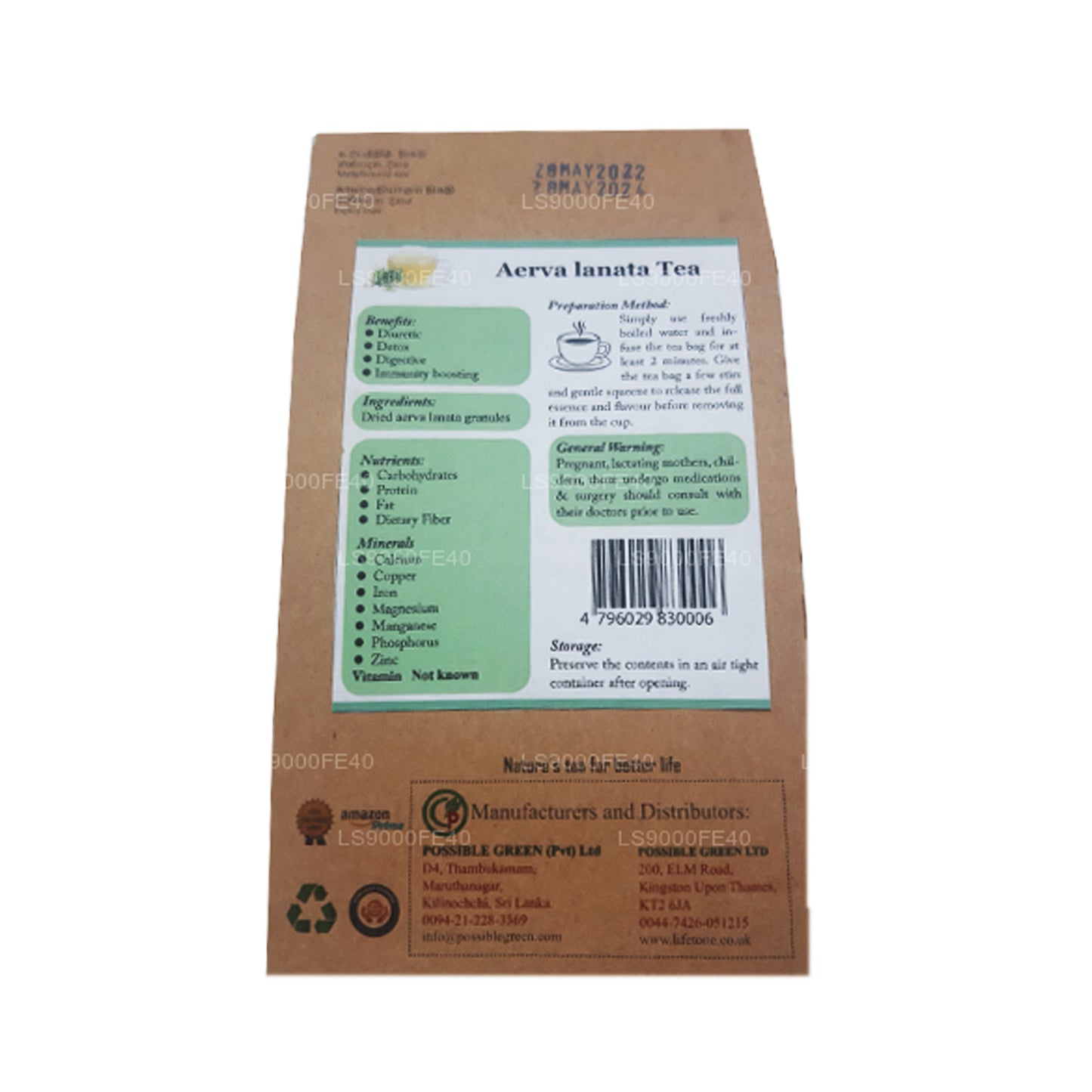 Lifetone (полпала, горный горняк) Aerva Lanata (30 г) 20 чайных пакетиков