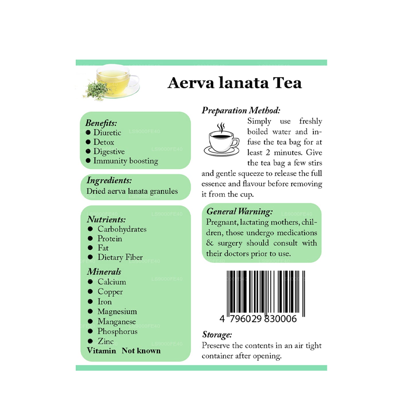 Lifetone (полпала, горный горняк) Aerva Lanata (30 г) 20 чайных пакетиков