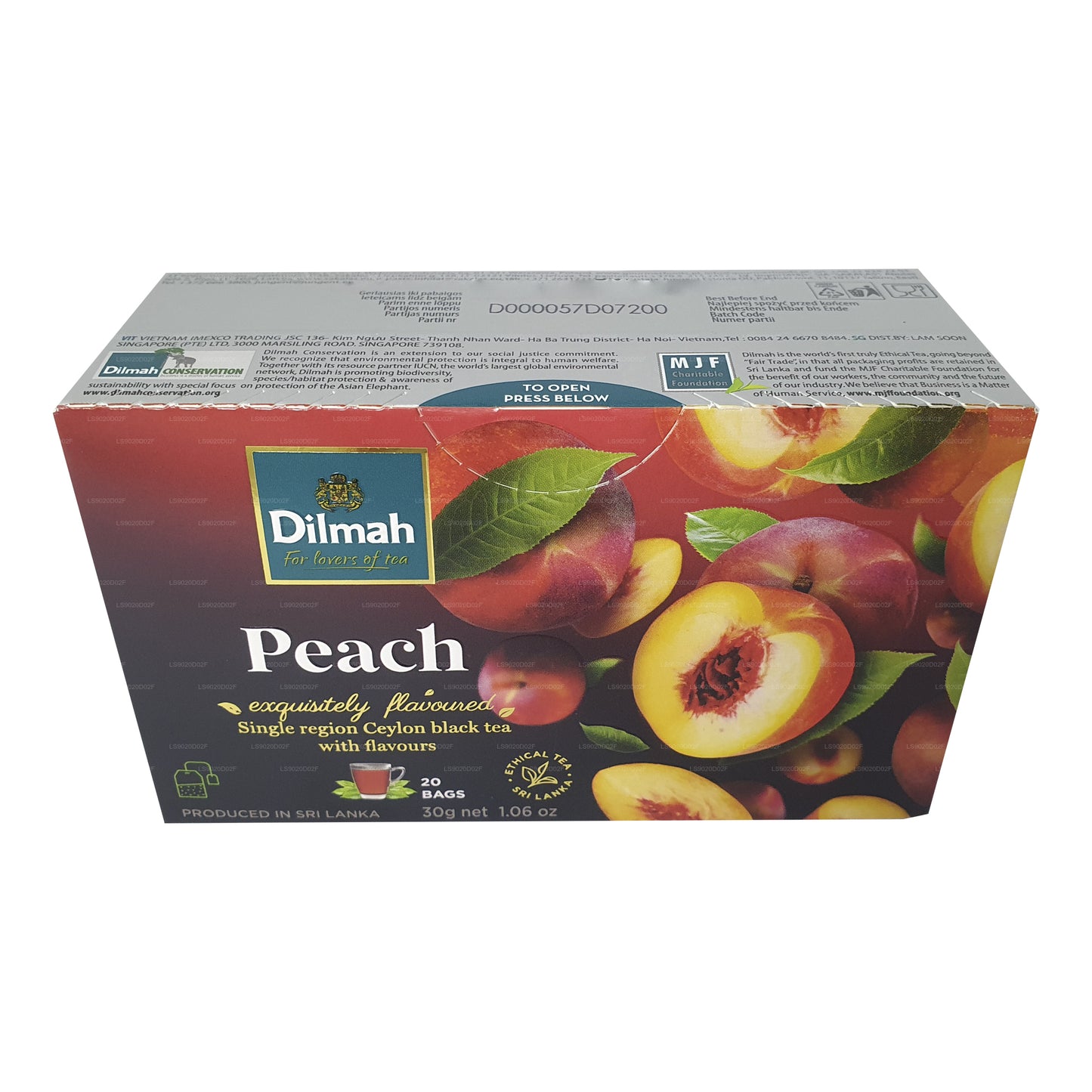 Цейлонский черный чай Dilmah со вкусом персика (30 г) 20 пакетиков