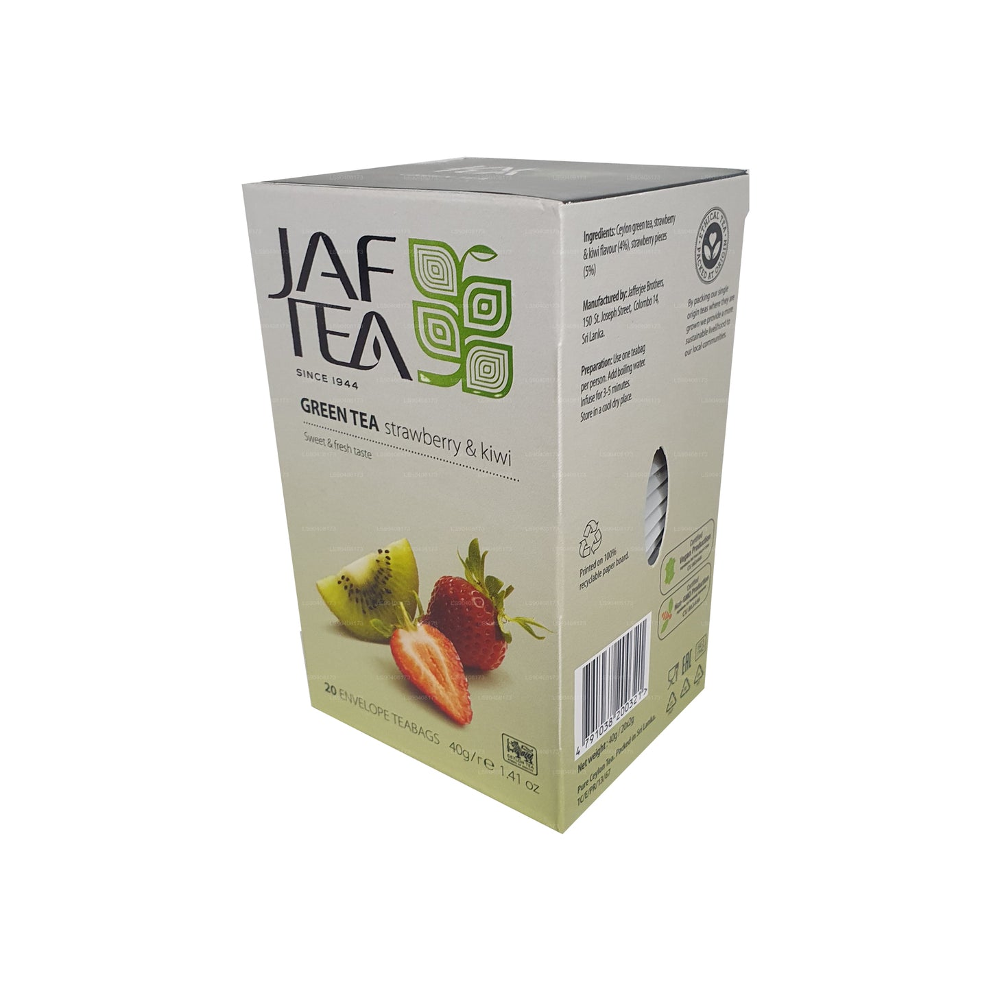 Jaf Tea Pure Green Collection Зеленый чай Клубника и киви (40 г) 20 чайных пакетиков