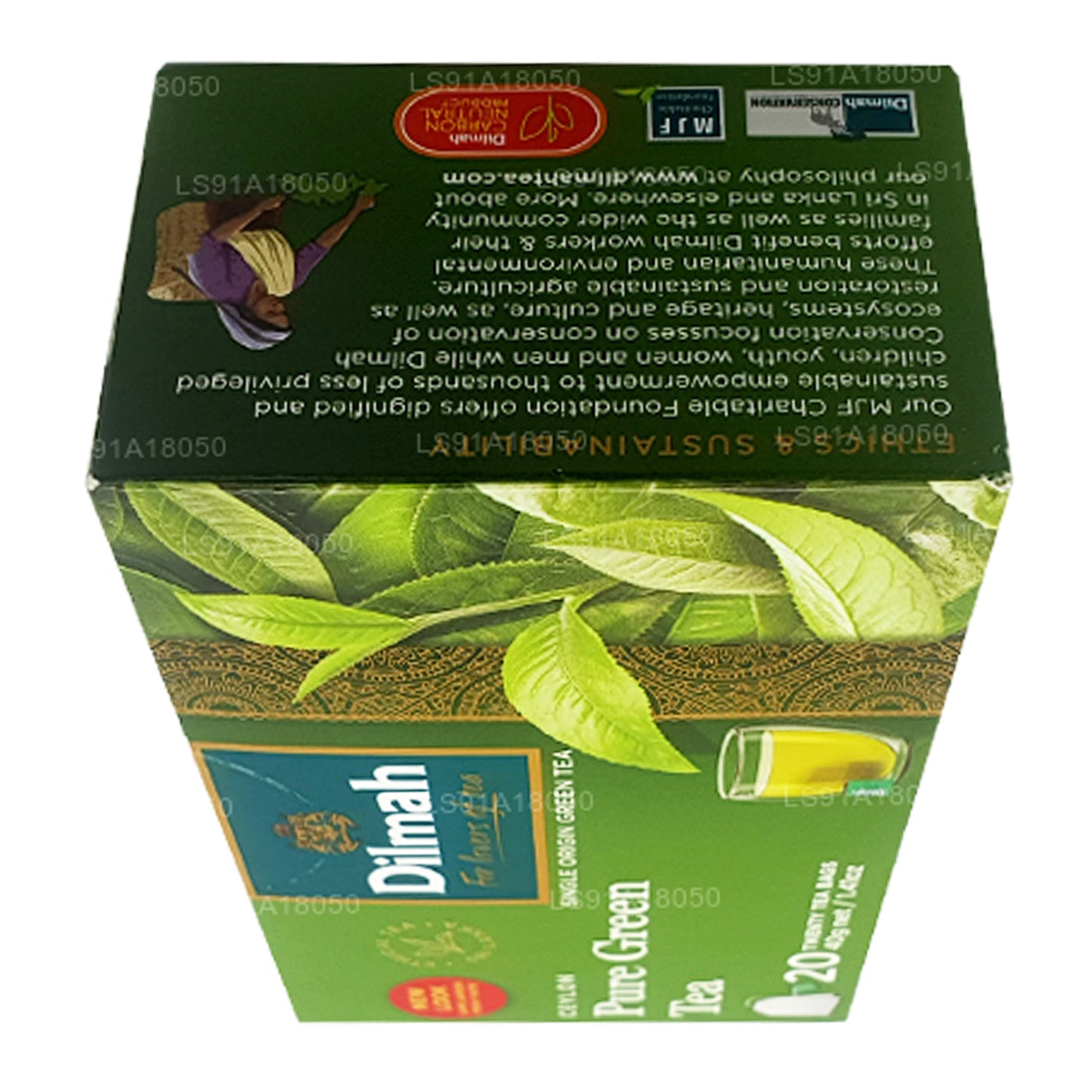 Чистый цейлонский зеленый чай Dilmah (40 г) 20 пакетиков