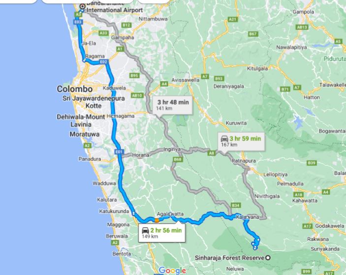 Sinharaja City to Colombo Airport (CMB)Private Transfer