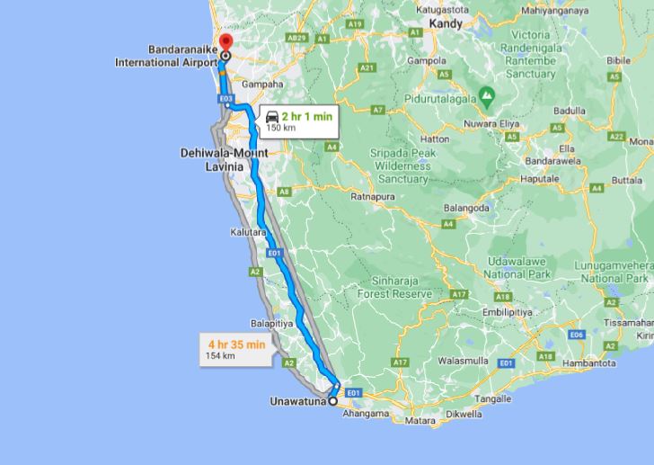 Unawatuna City to Colombo Airport (CMB) Private Transfer