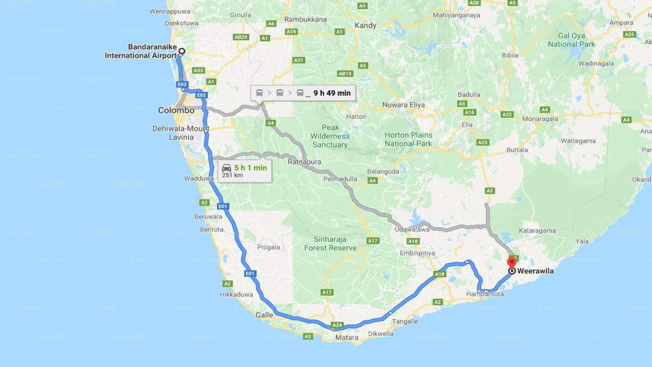 Colombo Airport (CMB) to Weerawila City Private Transfer