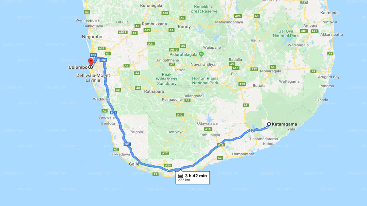 Kataragama City to Colombo City Private Transfer