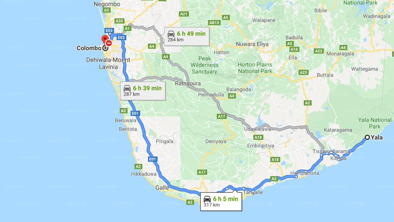 Yala City to Colombo City Private Transfer