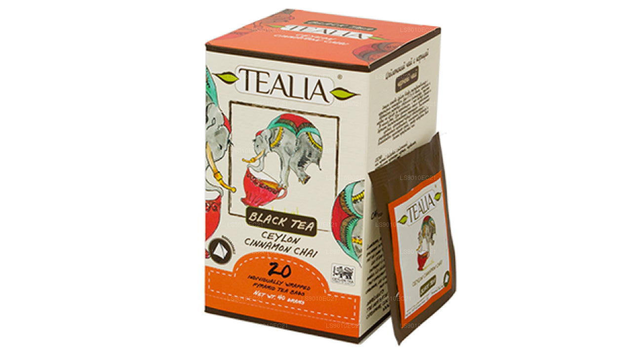 Tealia Ceylon Cinnamon Chai - 20 Pyramid Envelope Sachets (40g)