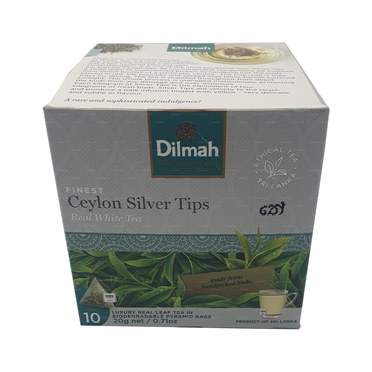 Dilmah Настоящий белый чай Цейлонские серебряные наконечники (20 г) 10 чайных пакетиков