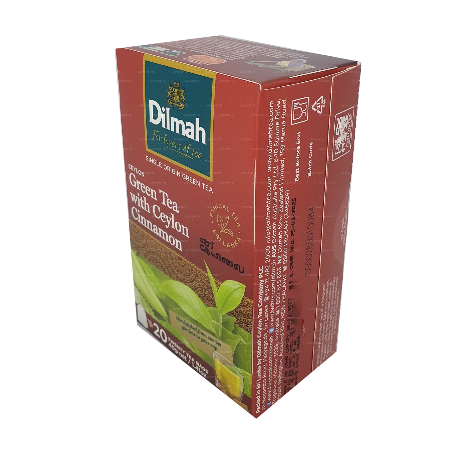 Цейлонский зеленый чай Dilmah с цейлонской корицей (40 г) 20 пакетиков