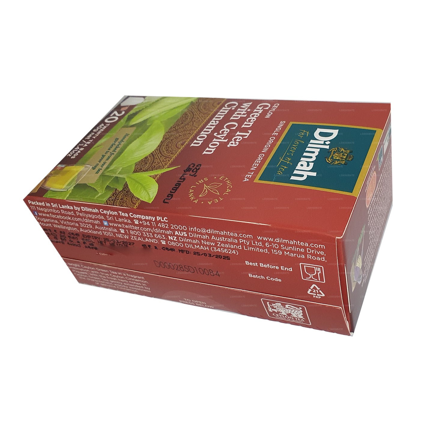 Цейлонский зеленый чай Dilmah с цейлонской корицей (40 г) 20 пакетиков