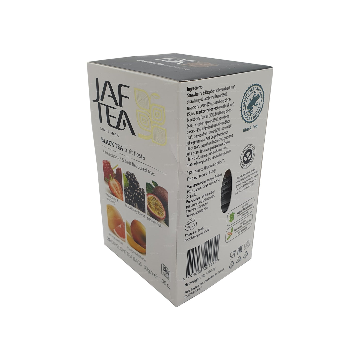 Jaf Tea Коллекция чистых фруктов Черный чай Фруктовая фиеста (30 г) 20 чайных пакетиков