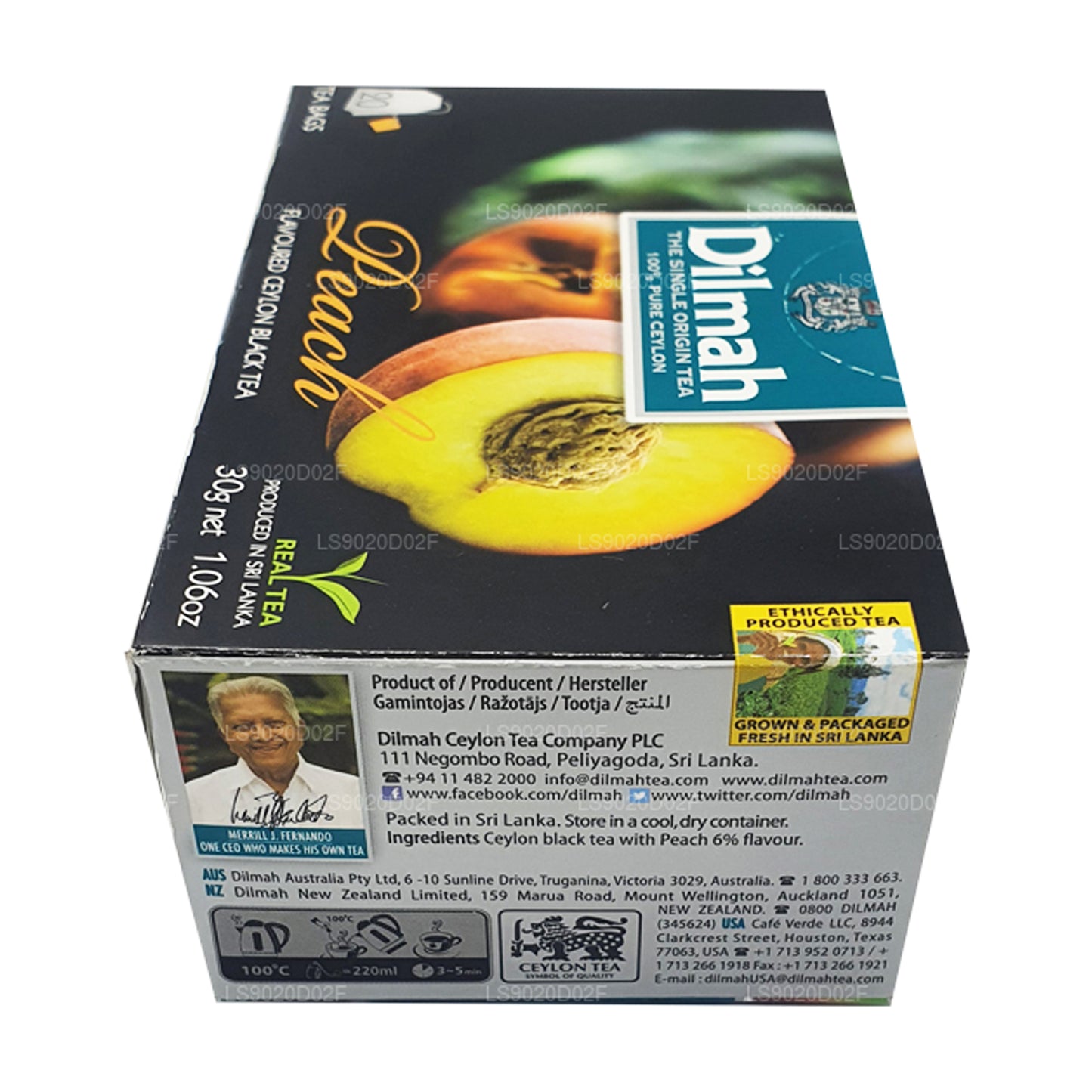 Цейлонский черный чай Dilmah со вкусом персика (30 г) 20 пакетиков
