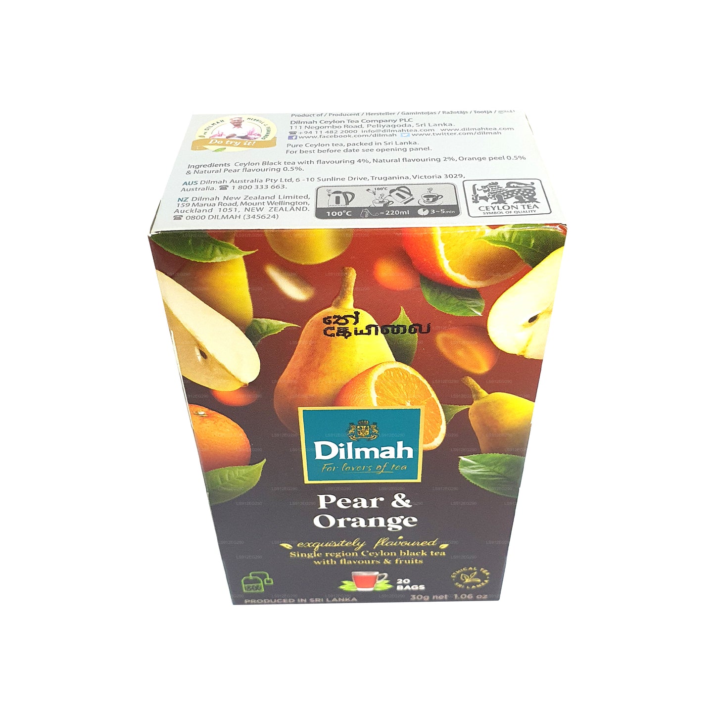 Цейлонский черный чай Dilmah со вкусом груши и апельсина (30 г) 20 пакетиков
