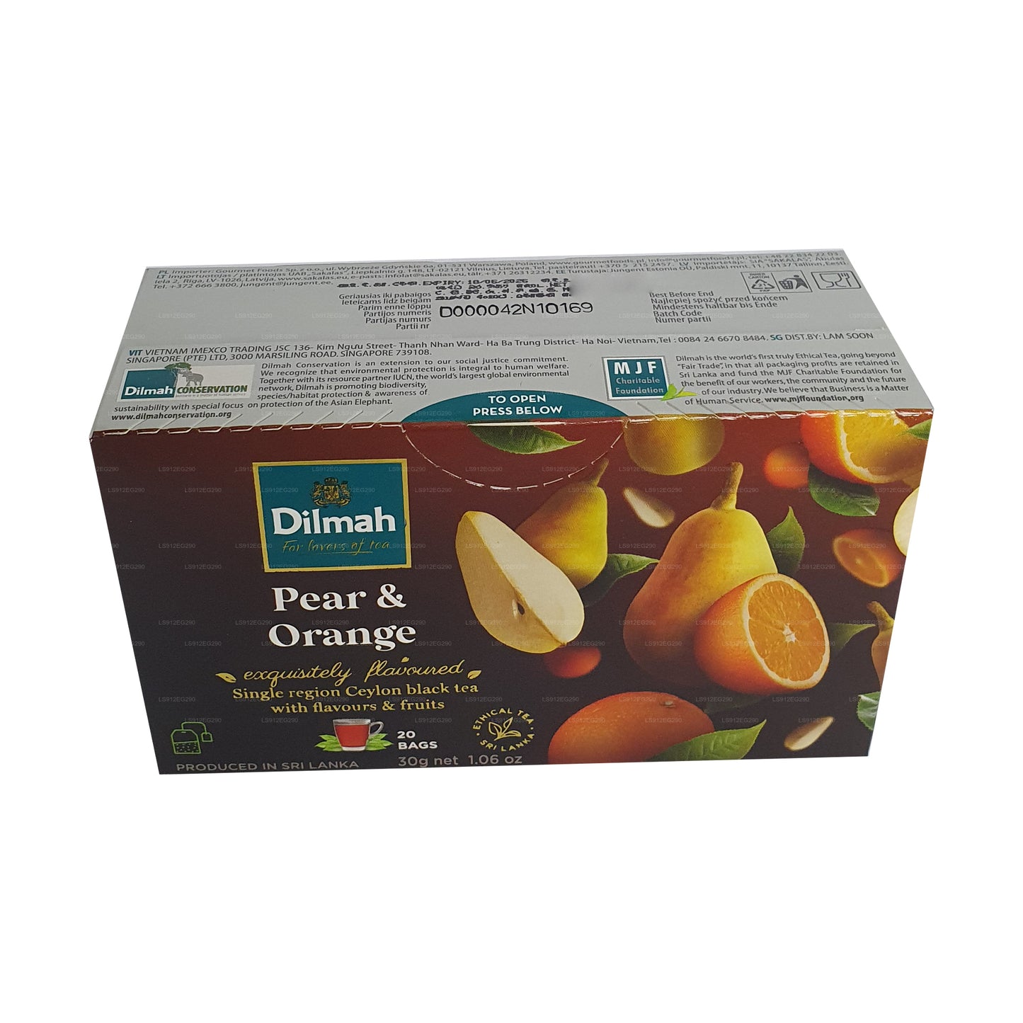 Цейлонский черный чай Dilmah со вкусом груши и апельсина (30 г) 20 пакетиков