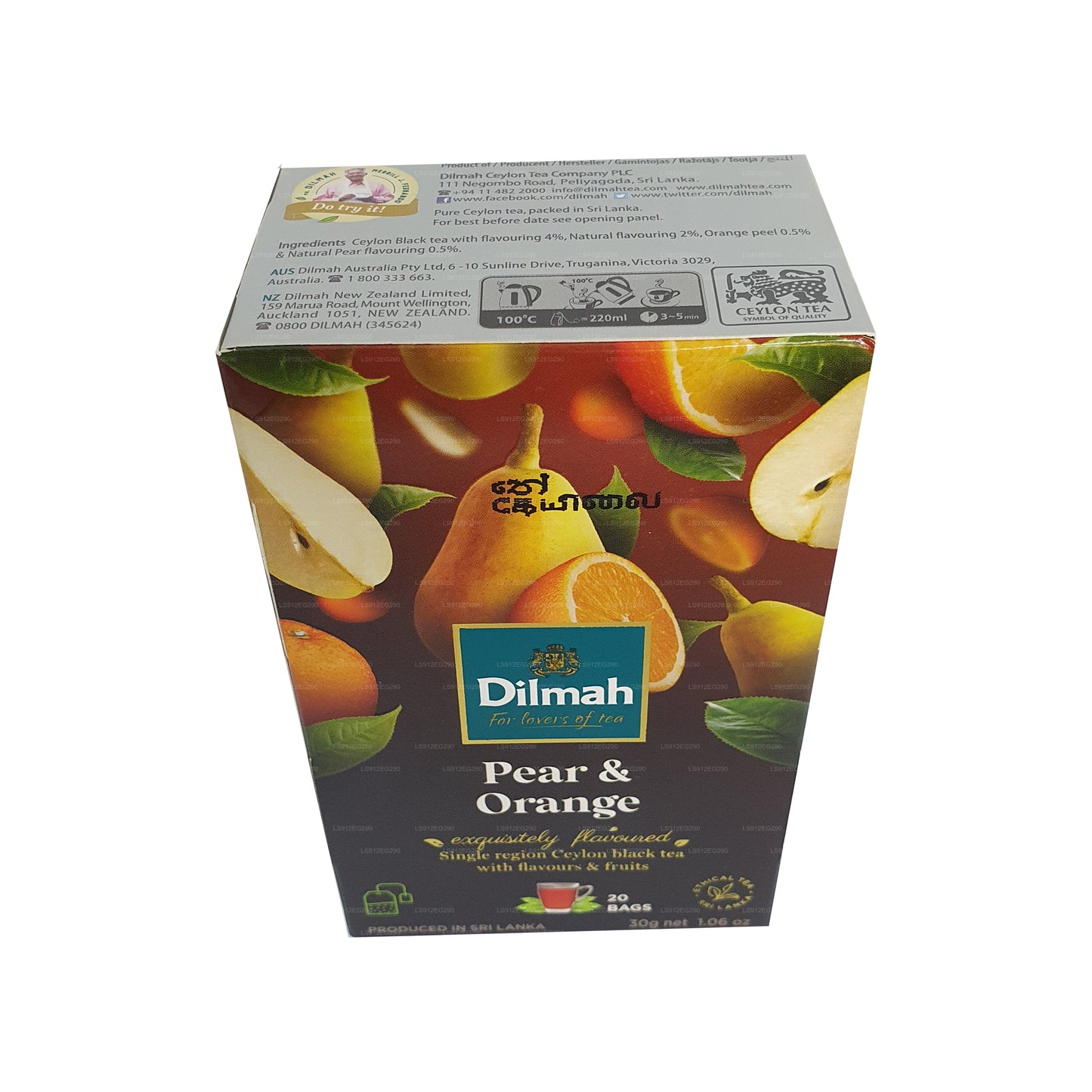 Цейлонский черный чай Dilmah со вкусом груши и апельсина (30 г) 20 пакетиков