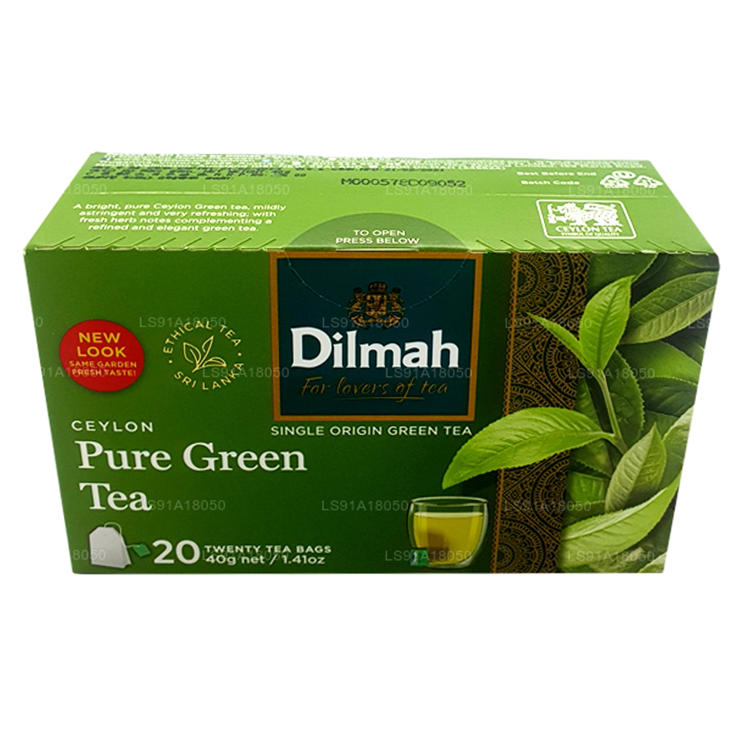Чистый цейлонский зеленый чай Dilmah (40 г) 20 пакетиков