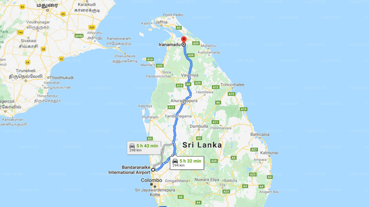 Colombo Airport (CMB) to Iranamadu City Private Transfer