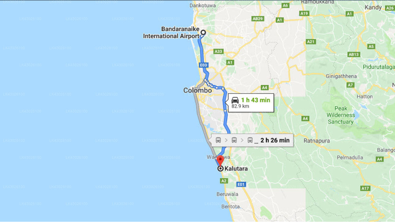 Transfer between Colombo Airport (CMB) and Avani Kalutara Resort, Kalutara