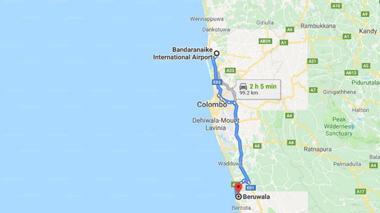 Transfer between Colombo Airport (CMB) and Barberyn Reef Ayurveda Resort, Beruwala