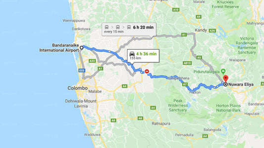 Transfer between Colombo Airport (CMB) and Colonial Holiday Bungalow Senani, Nuwara Eliya