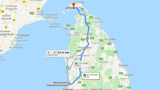 Transfer between Colombo Airport (CMB) and Green Grass Hotel, Jaffna