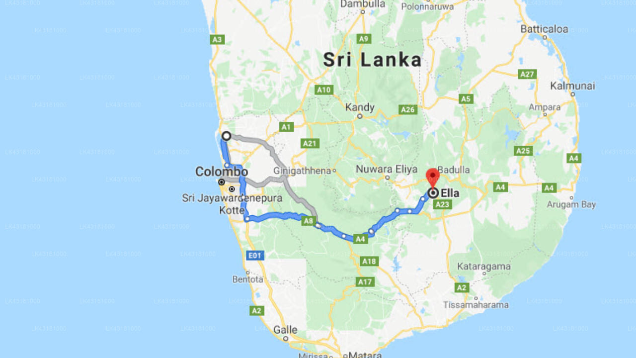 Transfer between Colombo Airport (CMB) and Ella Jungle Inn, Ella