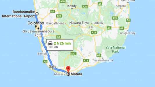 Transfer between Colombo Airport (CMB) and Turtle Eco Beach, Matara