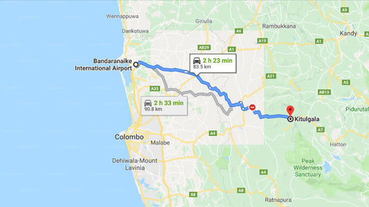 Transfer between Colombo Airport (CMB) and Palmstone Retreat, Kitulgala