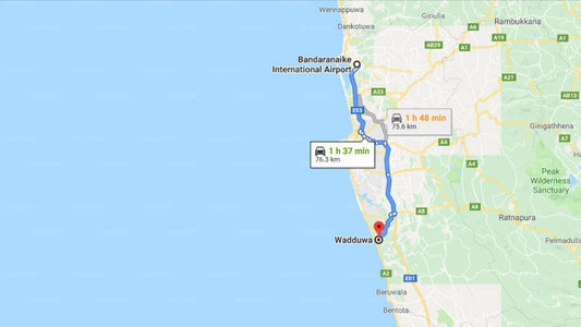Transfer between Colombo Airport (CMB) and Blue Spring Hotel, Wadduwa